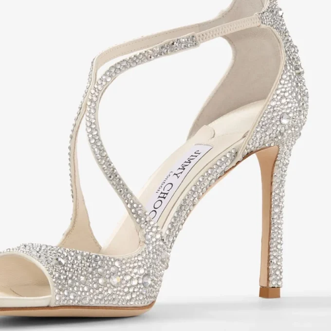 Azia 95 Ivory Satin Pumps with Crystal Embellishment