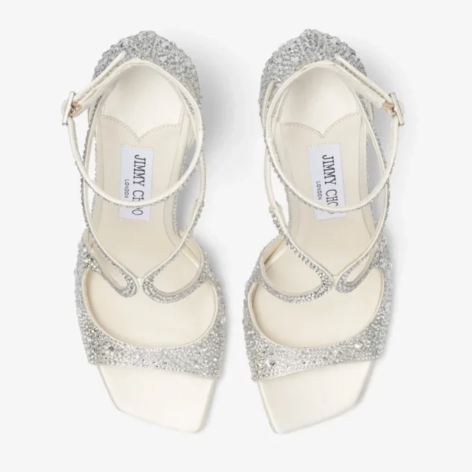 Azia 95 Ivory Satin Pumps with Crystal Embellishment