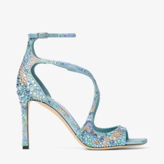 Azia 95 Sky Mix Satin Sandals with Multi Crystal Embellishment