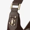 Bar Hobo M Chocolate Suede Shoulder Bag with Leather Trims