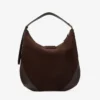 Bar Hobo M Chocolate Suede Shoulder Bag with Leather Trims