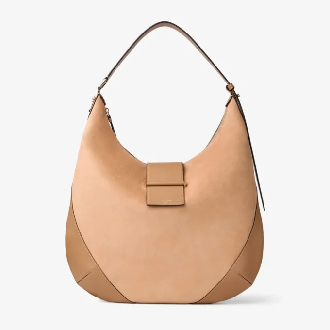 Bar Hobo M Toffee Suede Shoulder Bag with Biker Leather Trims