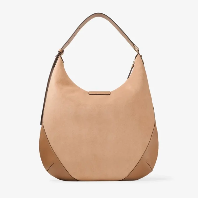 Bar Hobo M Toffee Suede Shoulder Bag with Biker Leather Trims