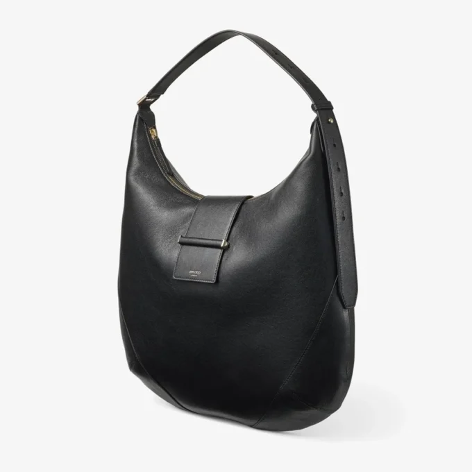 Bar Hobo Medium Black Biker Leather Shoulder Bag