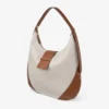 Bar Hobo Medium Natural and Tan Recycled Canvas Shoulder Bag with Biker Leather Trim