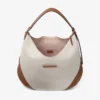 Bar Hobo Medium Natural and Tan Recycled Canvas Shoulder Bag with Biker Leather Trim