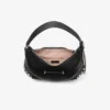 Bar Hobo Small Black Biker Leather Shoulder Bag with Pearl Studs