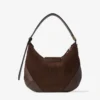 Bar Hobo Small Chocolate Suede Shoulder Bag with Biker Leather Trim