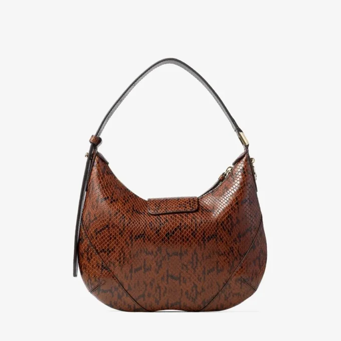 Bar Hobo Small Cognac Kigali Snake Printed Leather Shoulder Bag