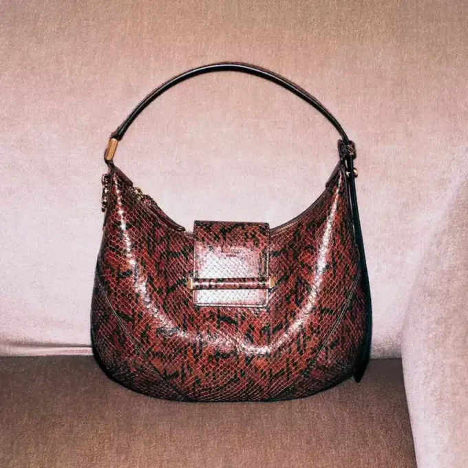Bar Hobo Small Cognac Kigali Snake Printed Leather Shoulder Bag