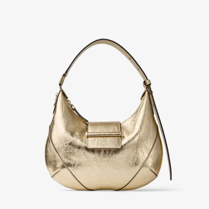 Bar Hobo Small Gold Vintage Metallic Leather Shoulder Bag