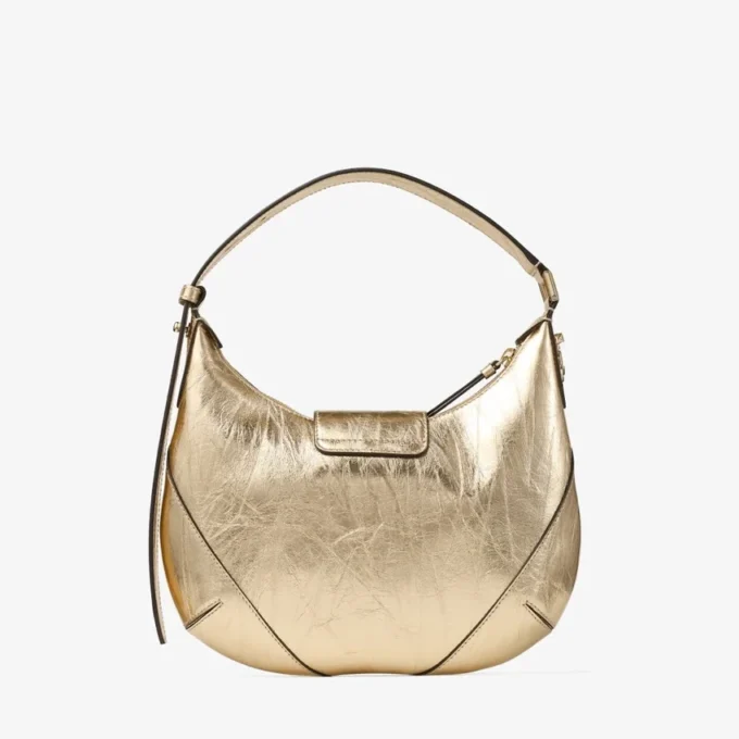 Bar Hobo Small Gold Vintage Metallic Leather Shoulder Bag