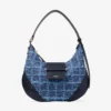 Bar Hobo Small Marine Crosshatch Denim Fabric Shoulder Bag with Biker Leather Trim