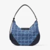 Bar Hobo Small Marine Crosshatch Denim Fabric Shoulder Bag with Biker Leather Trim