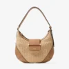 Bar Hobo Small Natural and Toffee Raffia Shoulder Bag with Smooth Calf Leather Trim
