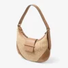 Bar Hobo Small Natural and Toffee Raffia Shoulder Bag with Smooth Calf Leather Trim