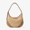 Bar Hobo Small Natural and Toffee Raffia Shoulder Bag with Smooth Calf Leather Trim