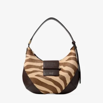 Bar Hobo Small Natural Zebra Print Pony Leather Shoulder Bag