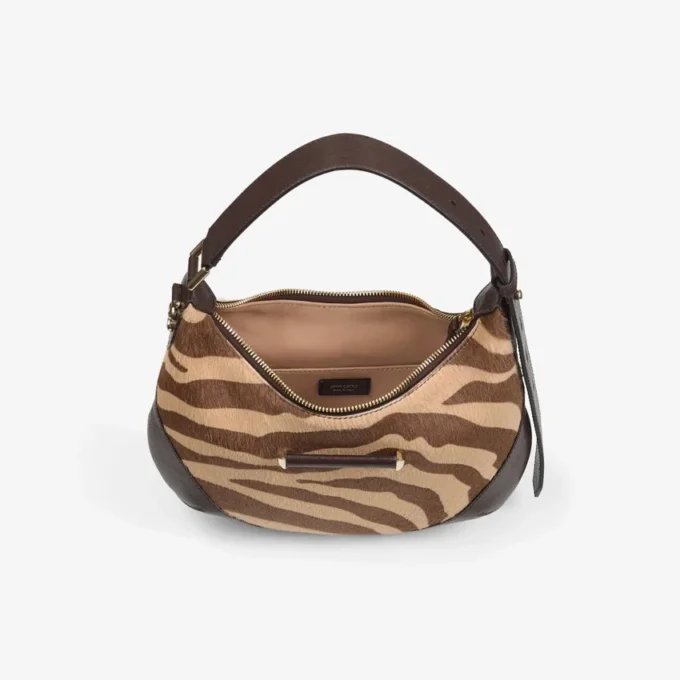 Bar Hobo Small Natural Zebra Print Pony Leather Shoulder Bag