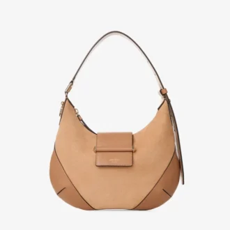 Bar Hobo Small Toffee Suede Shoulder Bag with Biker Leather Trim