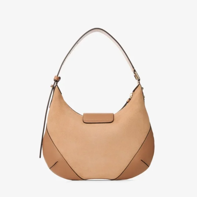 Bar Hobo Small Toffee Suede Shoulder Bag with Biker Leather Trim