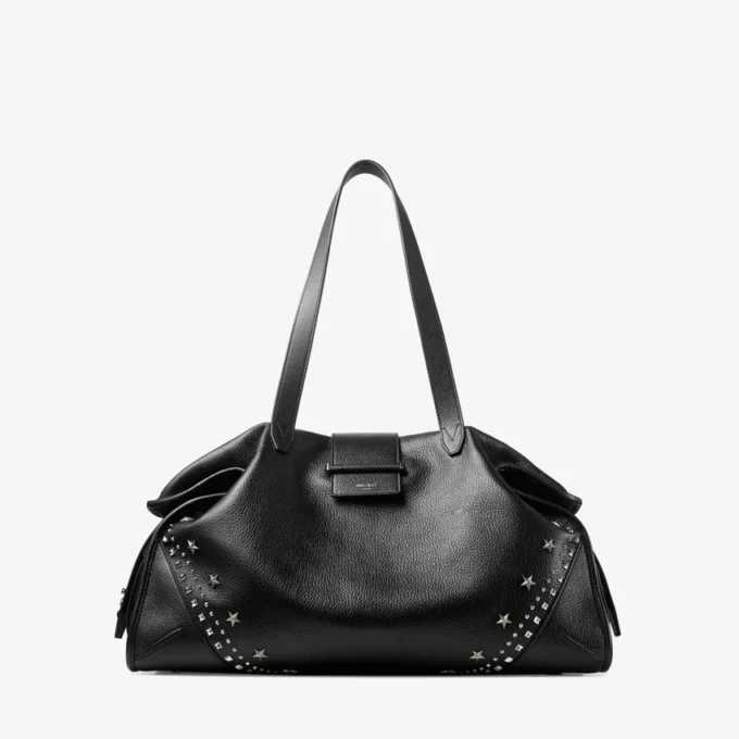 Bar Holdall Large Black Soft Grained Calf Skin Tote Bag with Textured Stars