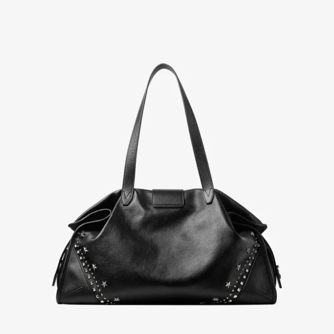 Bar Holdall Large Black Soft Grained Calf Skin Tote Bag with Textured Stars