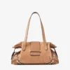Bar Holdall Medium Toffee Suede Holdall Bag with Biker Leather Trim and Pearl Studs