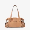 Bar Holdall Medium Toffee Suede Holdall Bag with Biker Leather Trim and Pearl Studs