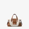 Bar Holdall Small Natural and Tan Recycled Canvas Holdall Bag with Biker Leather Trim