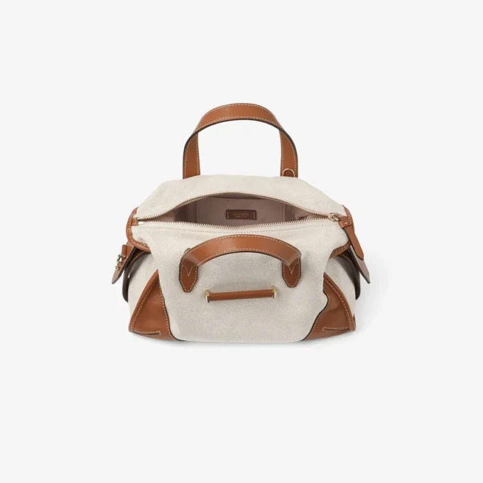 Bar Holdall Small Natural and Tan Recycled Canvas Holdall Bag with Biker Leather Trim