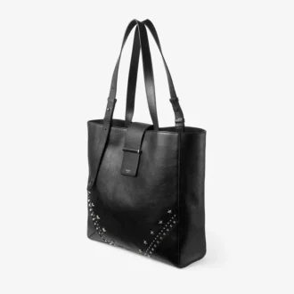 Bar Vertical Tote Medium Black Soft Grained Calf Skin Tote Bag with Textured Stars
