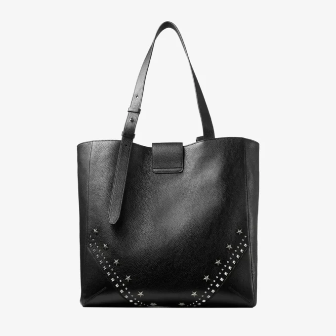 Bar Vertical Tote Medium Black Soft Grained Calf Skin Tote Bag with Textured Stars