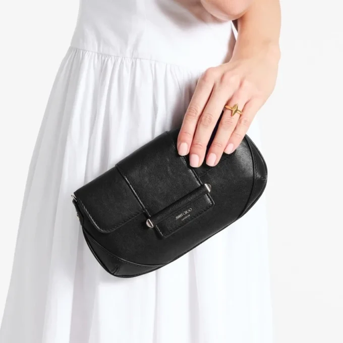 Bar Wallet with Chain Black Biker Leather Shoulder Bag