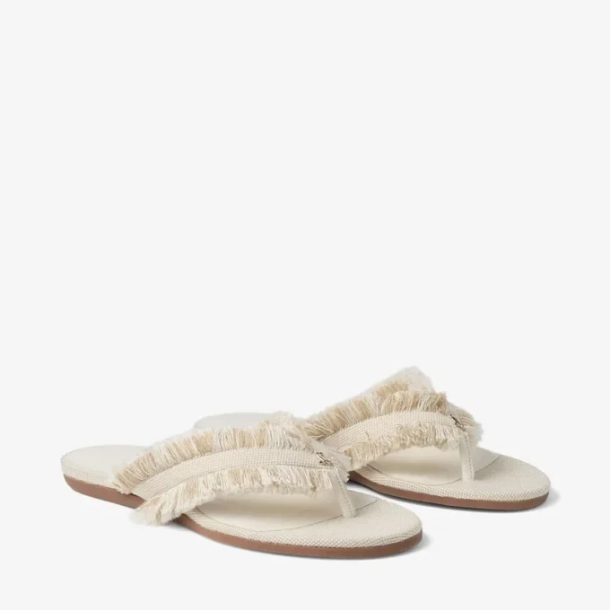 Bay Flat Almond Mix Frayed Flecked Canvas Flat Sandals