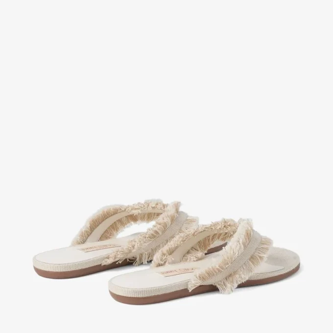 Bay Flat Almond Mix Frayed Flecked Canvas Flat Sandals