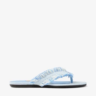 Bay Flat Riviera Blue Mix Frayed Flecked Canvas Flat Sandals