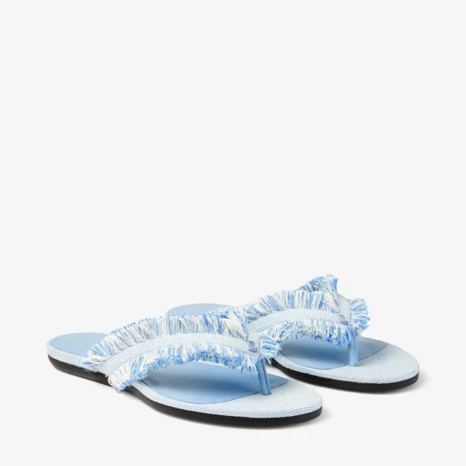 Bay Flat Riviera Blue Mix Frayed Flecked Canvas Flat Sandals
