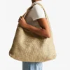 Beach Diamond Hobo Large Gold and Dark Cappuccino Metallic Raffia Shoulder Bag