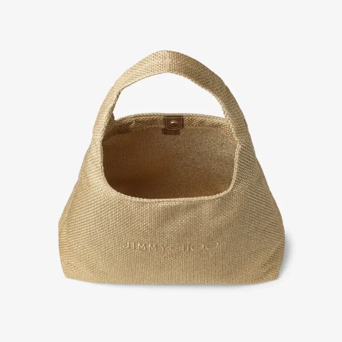 Beach Diamond Hobo Large Gold and Dark Cappuccino Metallic Raffia Shoulder Bag