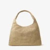 Beach Diamond Hobo Large Gold and Dark Cappuccino Metallic Raffia Shoulder Bag