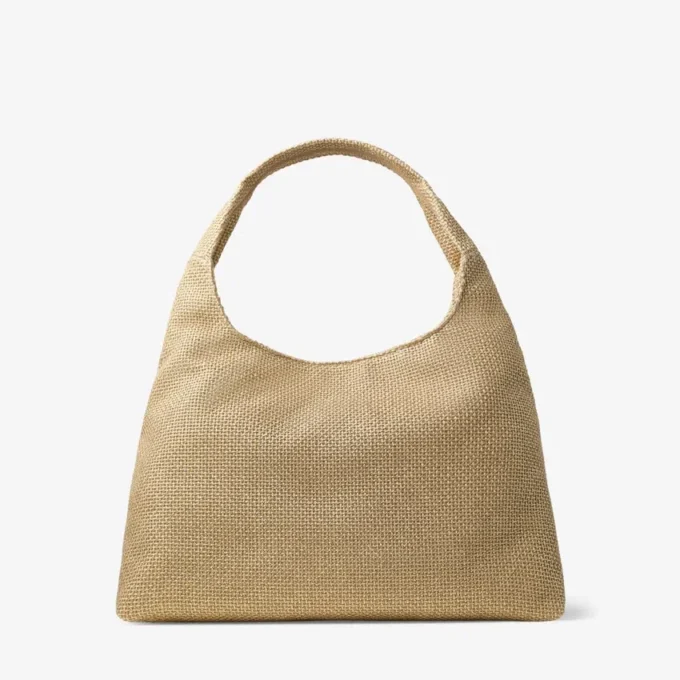Beach Diamond Hobo Large Gold and Dark Cappuccino Metallic Raffia Shoulder Bag