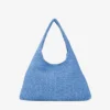 Beach Diamond Hobo Large Ocean Blue and Ecru Raffia Shoulder Bag