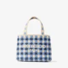 Beach Tote East-West Mini Marine Mix and Ecru Gingham Raffia Mini Beach Top Handle Tote Bag