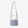 Beach Tote East-West Mini Marine Mix and Ecru Gingham Raffia Mini Beach Top Handle Tote Bag