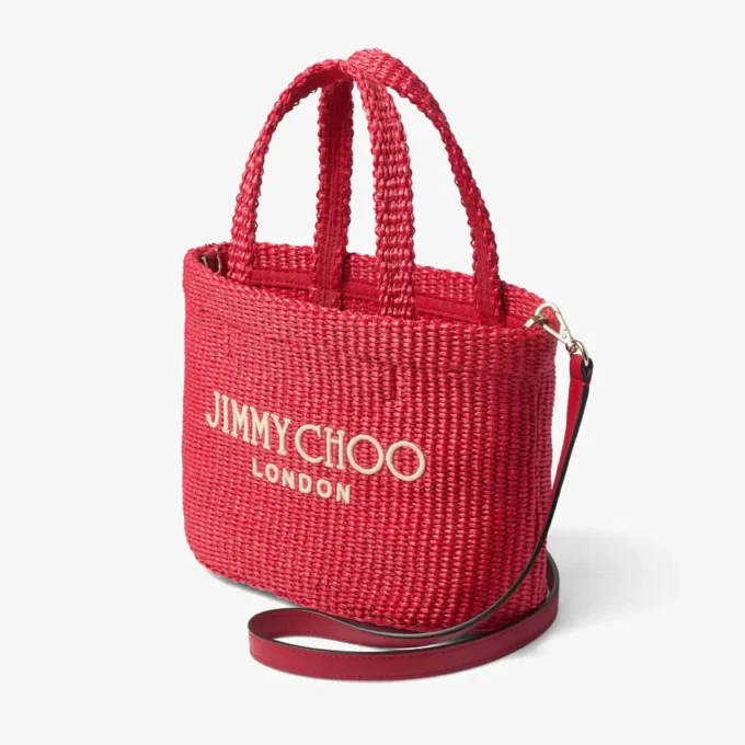 Beach Tote East-West Mini Ruby Red and Light Gold Mini Beach Top Handle Tote Bag