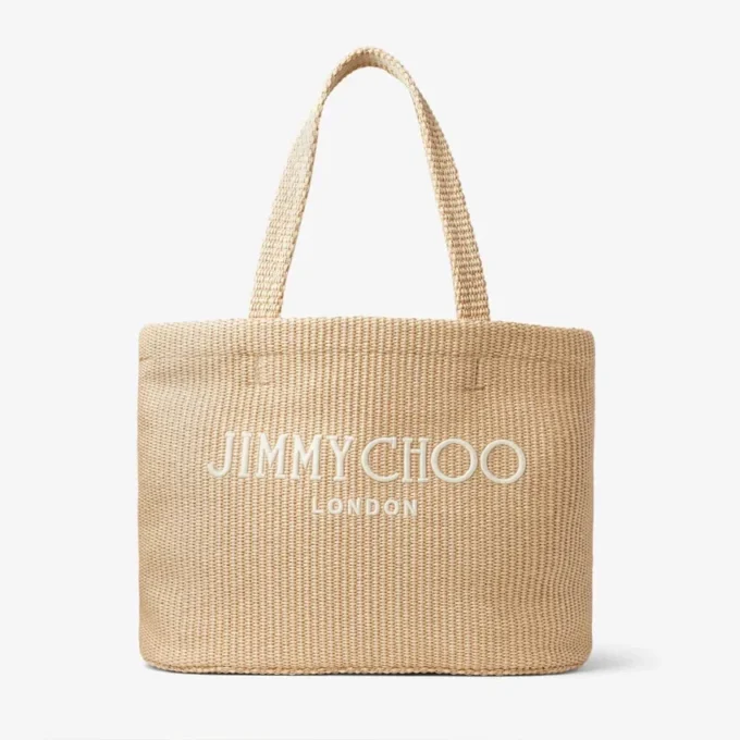 Beach Tote East-West Natural Raffia Embroidered Tote Bag