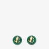 Beads Earrings Dark Green and Gold Finish Metal and Acrylic Stud Earrings