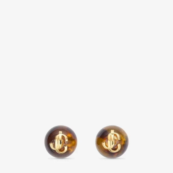 Beads Earrings Tortoiseshell and Gold Finish Metal and Acrylic Stud Earrings