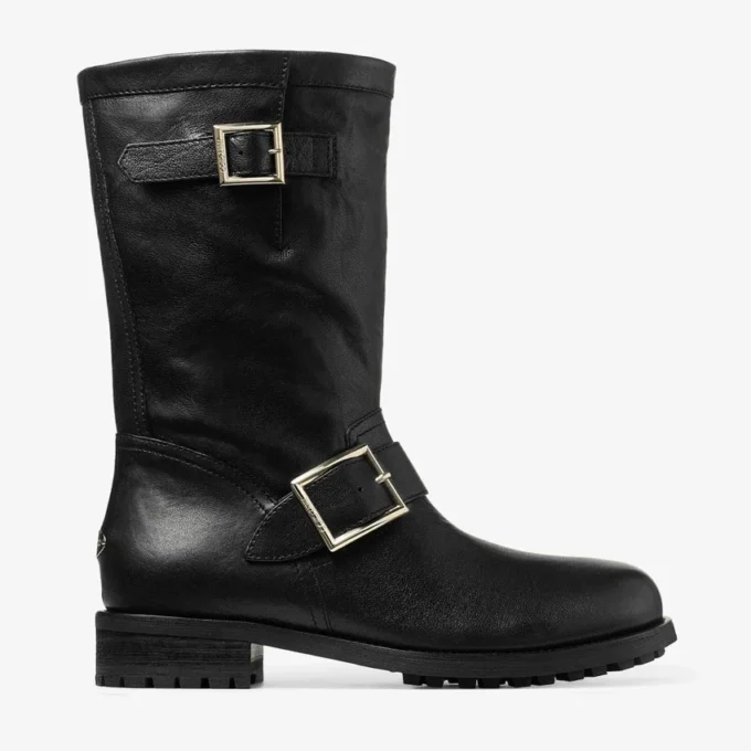 Biker Mid Black Biker Leather Ankle Boot